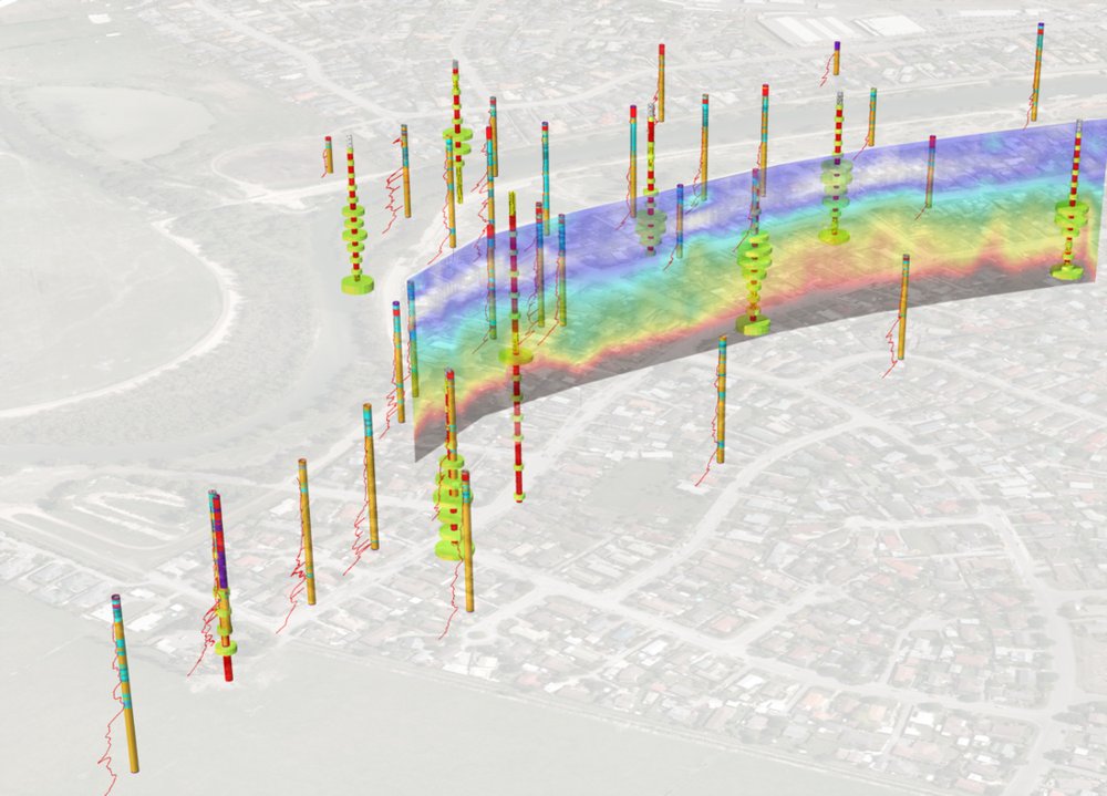 A 3D CPT investigation model with soundings and interpreted surfaces